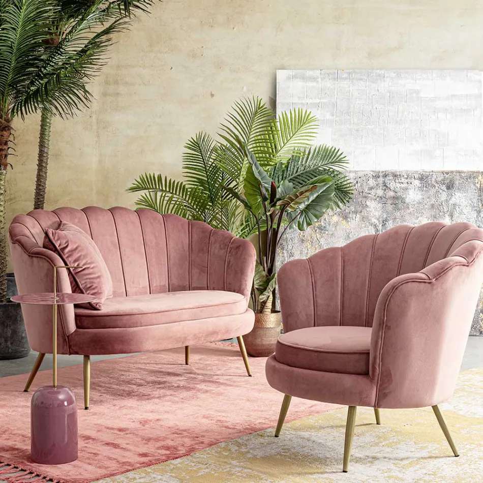 Elegancki tapicerowany fotel do salonu efekt aksamitu 3 wykończenia - Geppy Viadurini