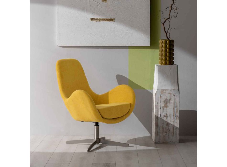 Fotel obrotowy z metalową podstawą i siedziskiem z tkaniny - Sereno Viadurini
