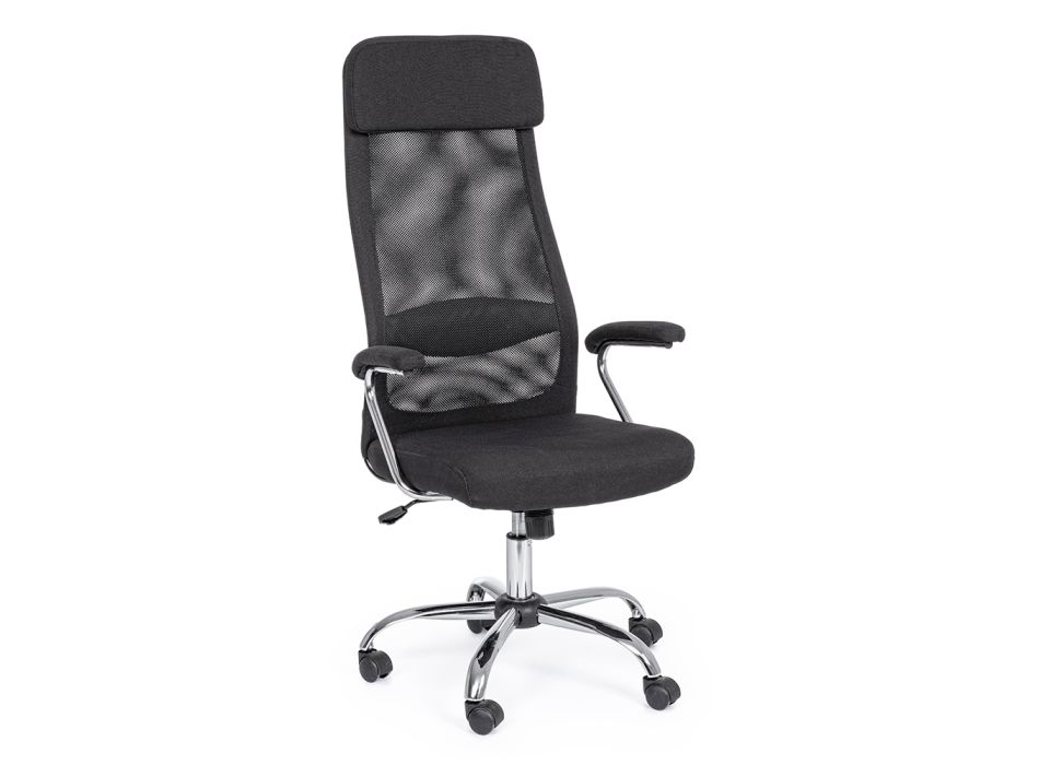 Ergonomiczny obrotowy fotel biurowy ze stali i czarnej tkaniny - Pukka Viadurini