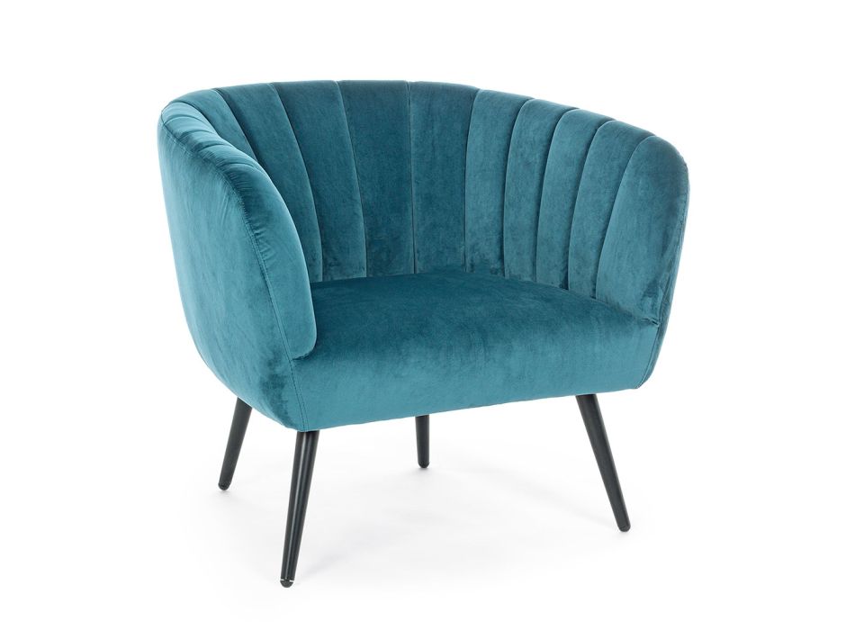 Fotel w stylu skandynawskim ze stali i szarego lub niebieskiego aksamitu - Hilary Viadurini