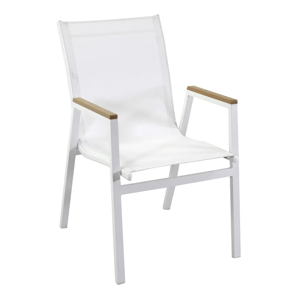 Fotel z aluminium i tekstylenu z podłokietnikami z drewna poliestrowego - Diary Viadurini