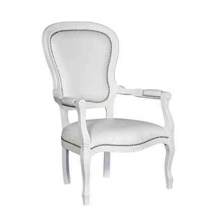 Fotel z białej sztucznej skóry i struktury z białego lakierowanego drewna Wyprodukowano we Włoszech - onyks Viadurini