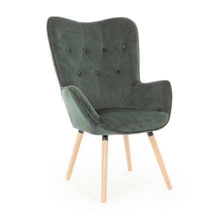 Designerski fotel z drewna bukowego i zielonego lub szarego aksamitu - Gilly Viadurini