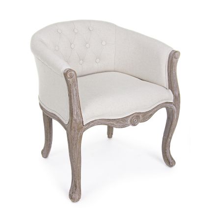 Drewniane siedzisko fotela z naturalnego lnu i bawełny Classic Design - Katen Viadurini