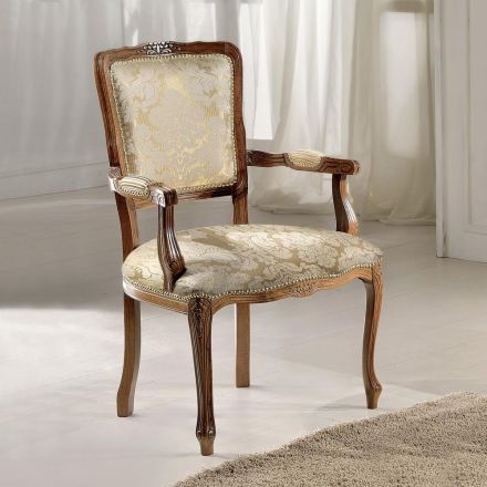 Fotel z jasnobeżowej i złotej tkaniny w kwiaty Made in Italy - kamień Viadurini