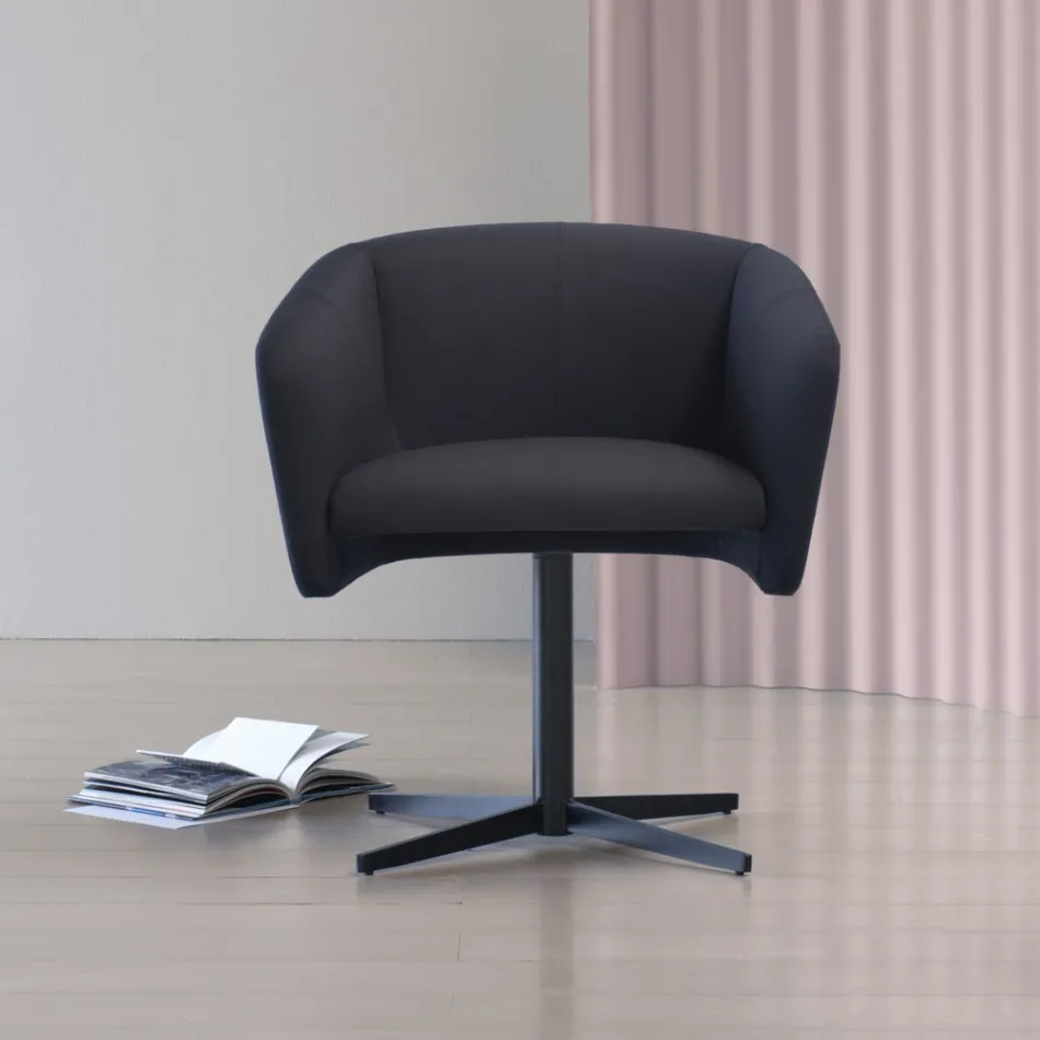 Fotel materiałowy z luksusową metalową obrotową podstawą Made in Italy - Bergen Viadurini