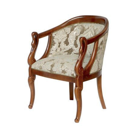 Fotel z dekorowanej tkaniny i patynowanej struktury orzecha włoskiego Made in Italy - Citrino Viadurini