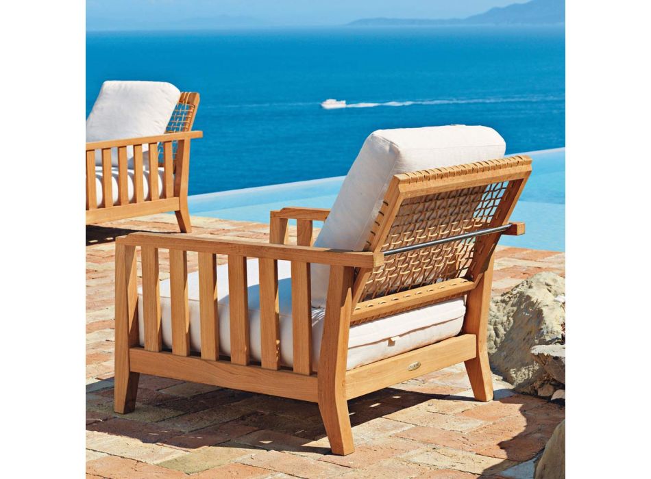 Fotel ogrodowy z regulowanym oparciem z drewna tekowego Made in Italy - Oracle Viadurini