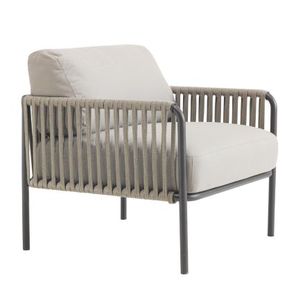 Fotel ogrodowy ze stali i liny z poduszkami Made in Italy - Helga Viadurini