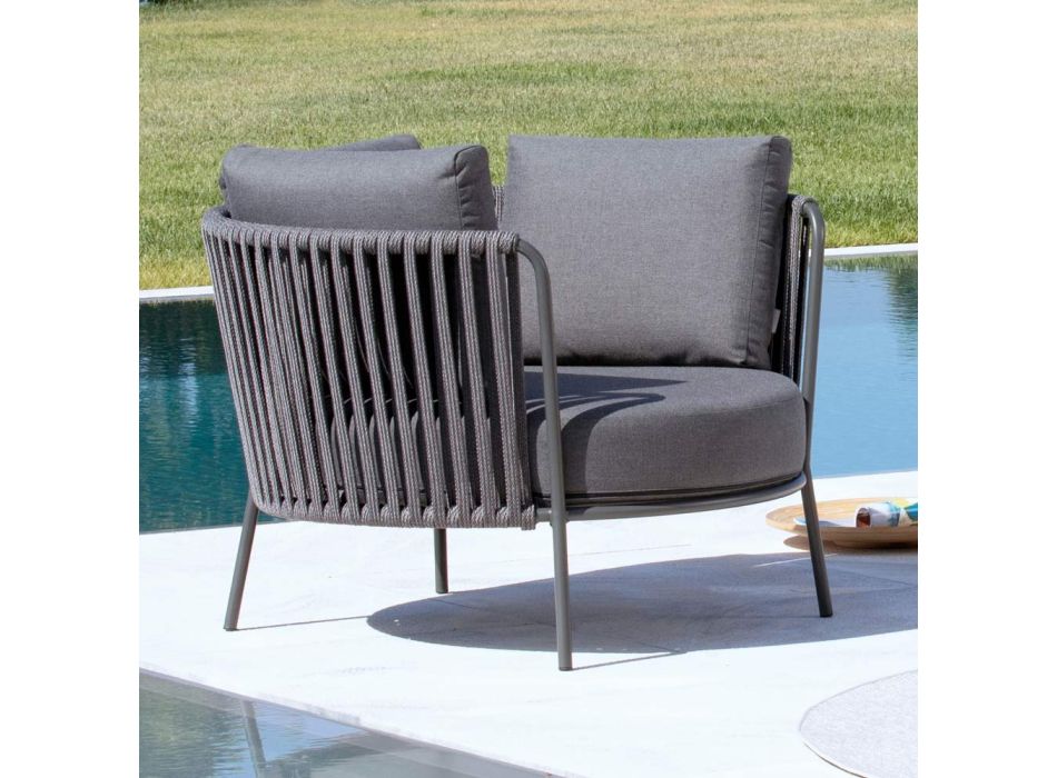 Fotel ogrodowy ze stali Różne rozmiary i poduszki w zestawie Wyprodukowano we Włoszech - Bronn Viadurini
