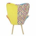 Fotel patchworkowy o nowoczesnym designie z tkaniny i drewna - Karin Viadurini