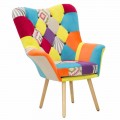 Fotel patchworkowy o nowoczesnym designie z tkaniny i drewna - Karin