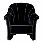 Fotel wypoczynkowy z czarnego aksamitu z kontrastowymi przeszyciami Made in Italy - Caster Viadurini