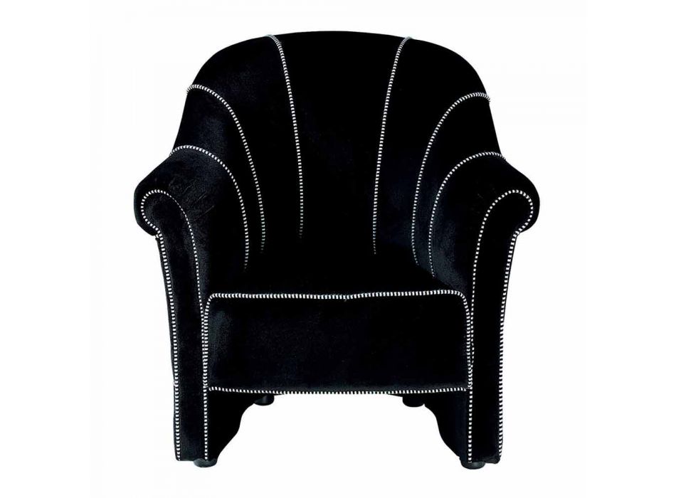 Fotel wypoczynkowy z czarnego aksamitu z kontrastowymi przeszyciami Made in Italy - Caster Viadurini