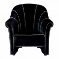 Fotel wypoczynkowy z czarnego aksamitu z kontrastowymi przeszyciami Made in Italy - Caster