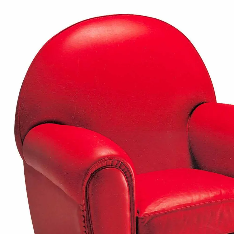 Fotel do salonu pokryty skórą z drewnianymi stopami Made in Italy - Pegolo Viadurini