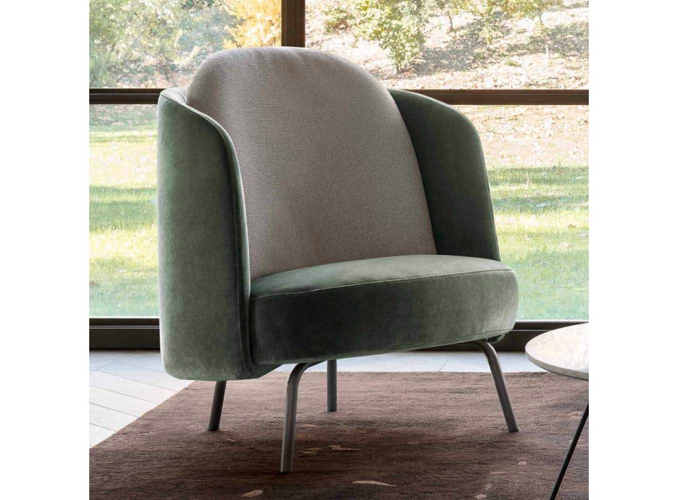 Fotel do salonu obity tkaniną z metalową podstawą Made in Italy - Ribes Viadurini