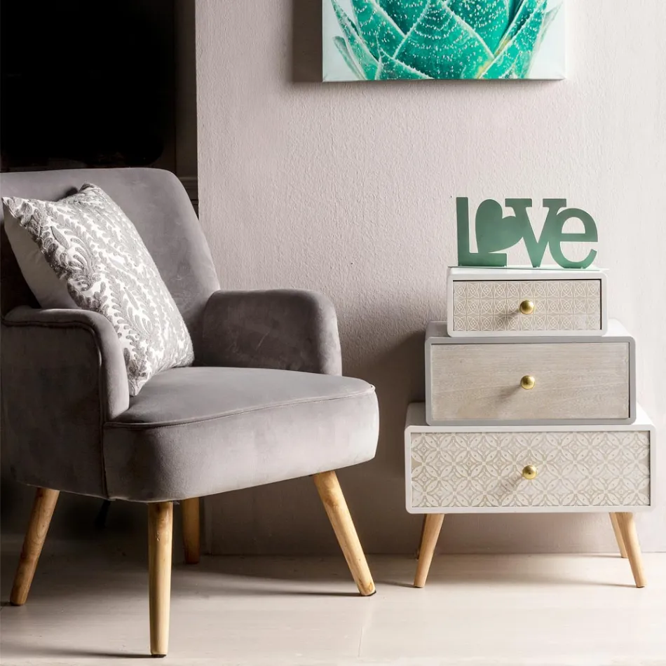 Fotel do salonu w stylu skandynawskim z efektem drewna i aksamitu - Cinzio Viadurini