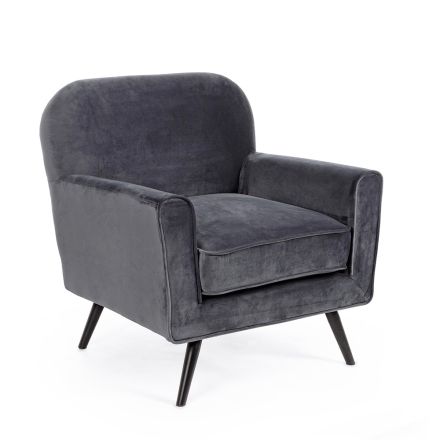 Fotel w stylu klasycznym z drewna, stali i szarego lub różowego aksamitu - Ginny Viadurini