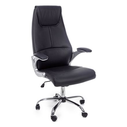 Ergonomiczne krzesło biurowe ze stali i czarnej lub brązowej skóry ekologicznej - Matilda Viadurini