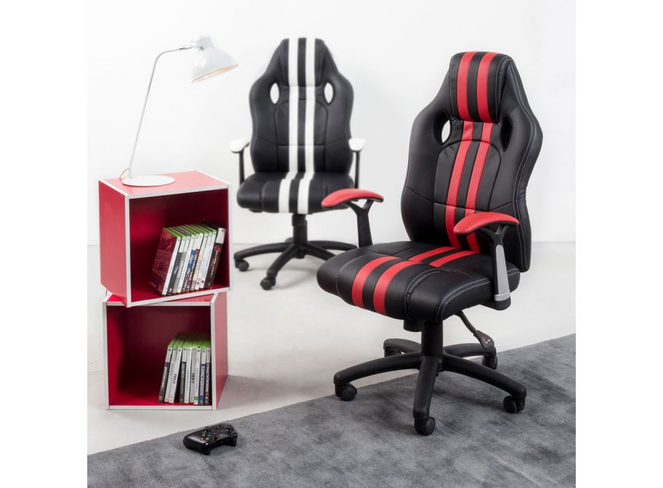 Obrotowy rozkładany fotel biurowy z ekoskóry i nylonu 2 kolory - Saronno Viadurini