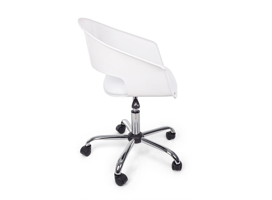 Biały plastikowy regulowany fotel biurowy i poduszka z ekoskóry - Benfit Viadurini