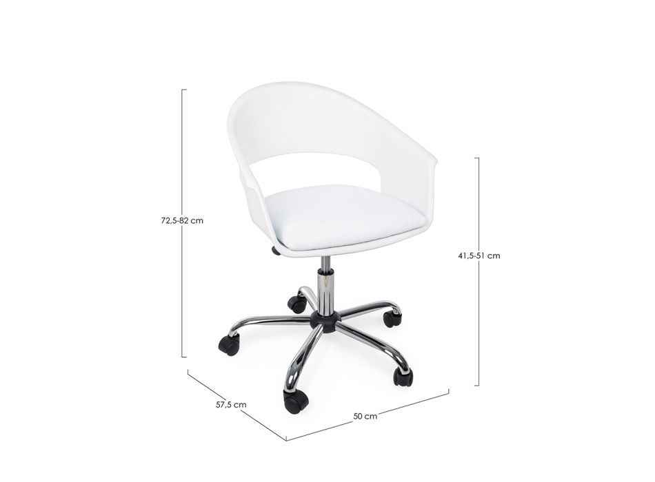 Biały plastikowy regulowany fotel biurowy i poduszka z ekoskóry - Benfit Viadurini