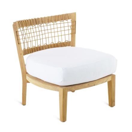 Niski fotel ogrodowy z drewna tekowego i WaProLace Made in Italy z poduszką - Oracle Viadurini