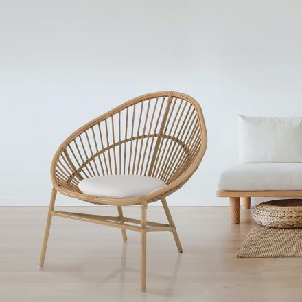 Fotel do użytku na zewnątrz i wewnątrz z rattanu i poduszki bawełnianej - Ecrire Viadurini
