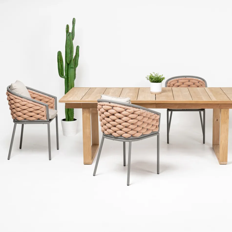 Fotel ogrodowy z aluminium i ręcznie tkanej tkaniny Olefil - Reda Viadurini