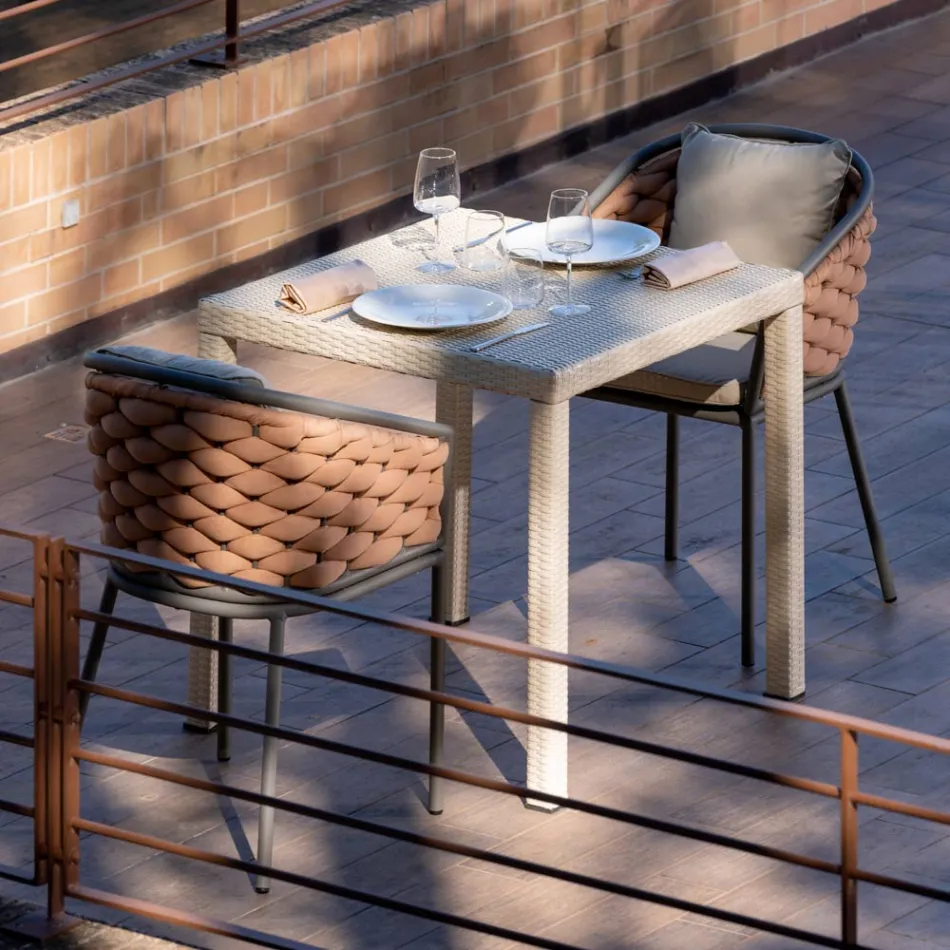 Fotel ogrodowy z aluminium i ręcznie tkanej tkaniny Olefil - Reda Viadurini