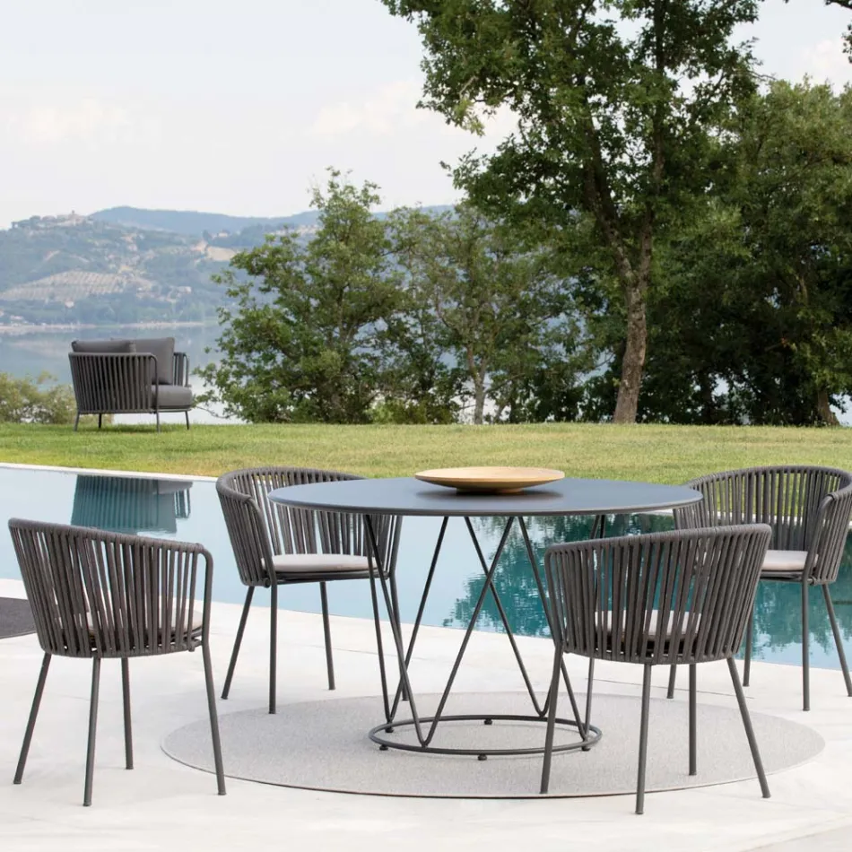 Fotel ogrodowy ze stali i liny Made in Italy 2 sztuki - Bronn Viadurini