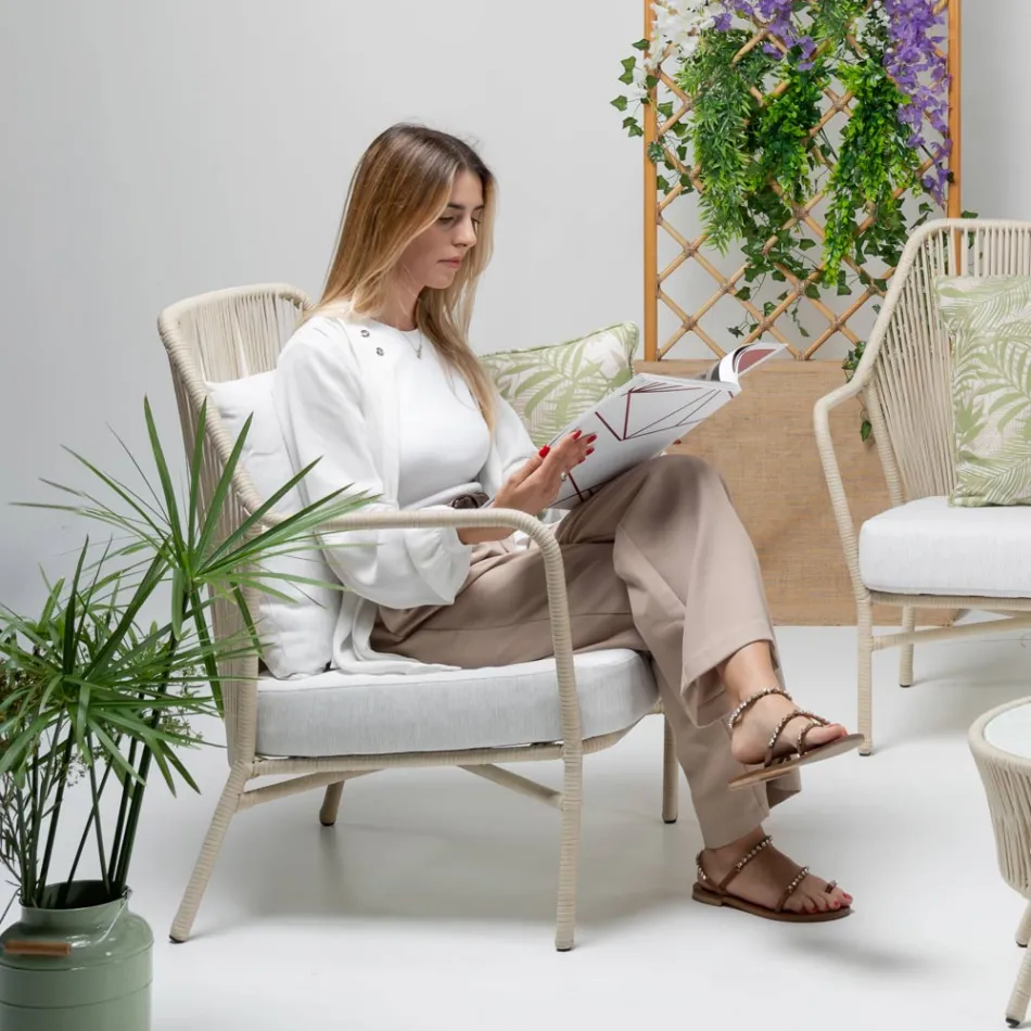 Krzesło ogrodowe z aluminium i splotu linowego - Asteria Viadurini