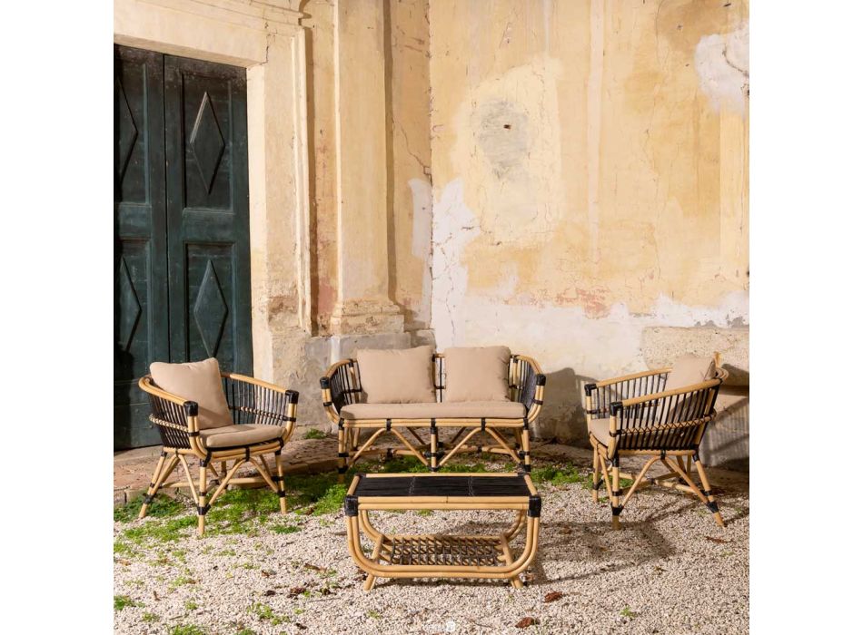 Fotel ogrodowy z naturalnego rattanu z poduszkami w zestawie - Catelyn Viadurini