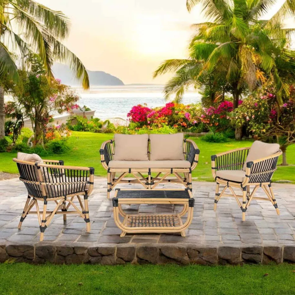 Fotel ogrodowy z naturalnego rattanu z poduszkami w zestawie - Catelyn Viadurini