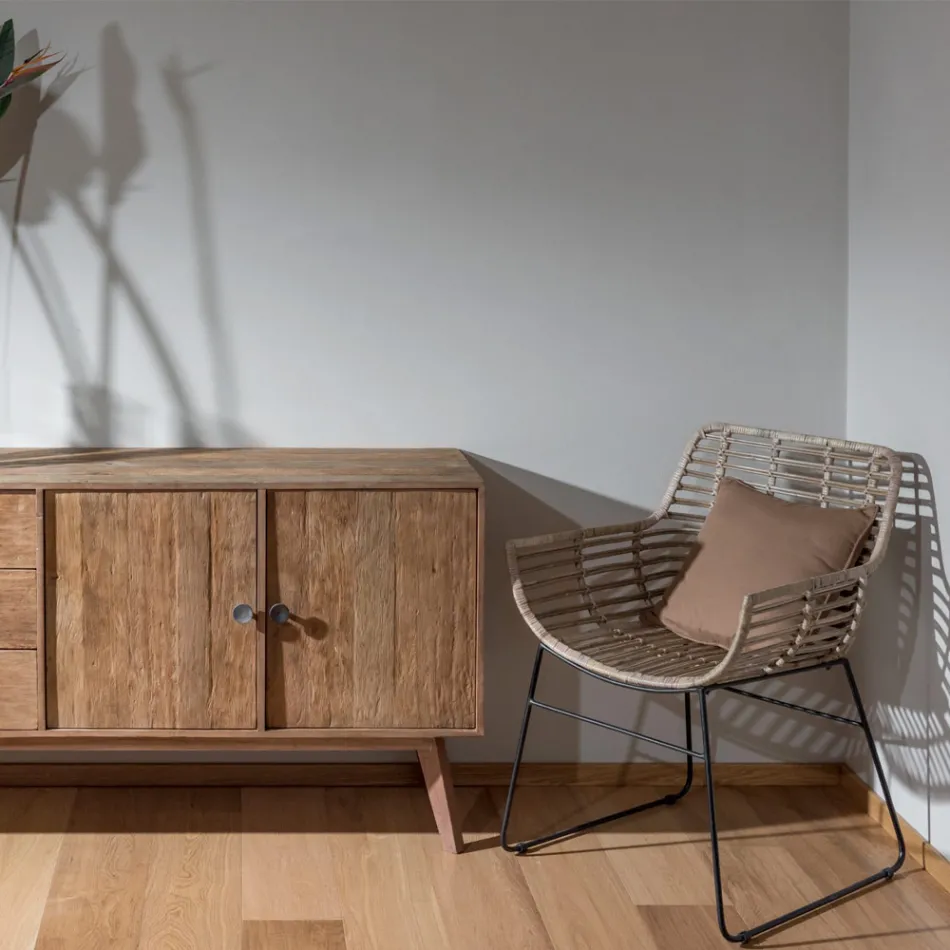 Fotel do salonu z rattanu Kubù i konstrukcji żelaznej - zjeżdżalnia Viadurini