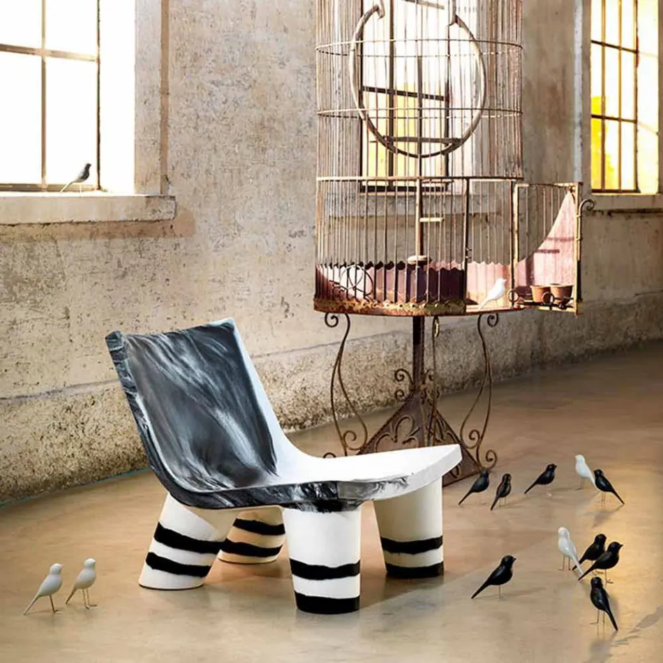 Fotel Lounge czarno-biały Slide Low Lita Anniversary wykonany we Włoszech Viadurini