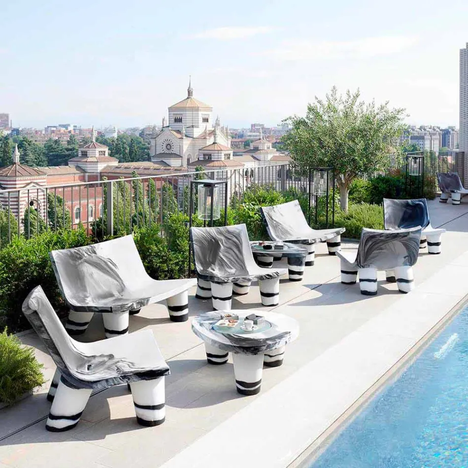 Fotel Lounge czarno-biały Slide Low Lita Anniversary wykonany we Włoszech Viadurini