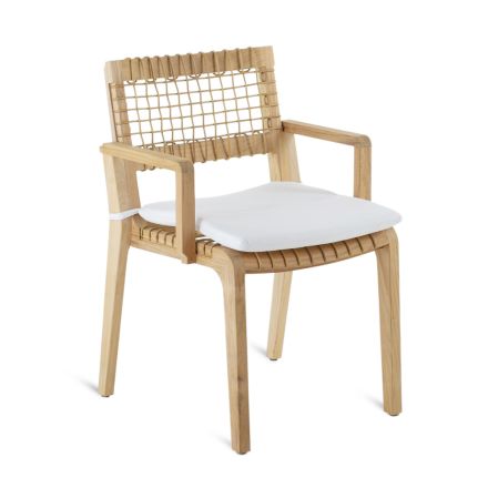 Fotel ogrodowy z drewna tekowego i WaProLace Made in Italy z poduszką - Oracle Viadurini