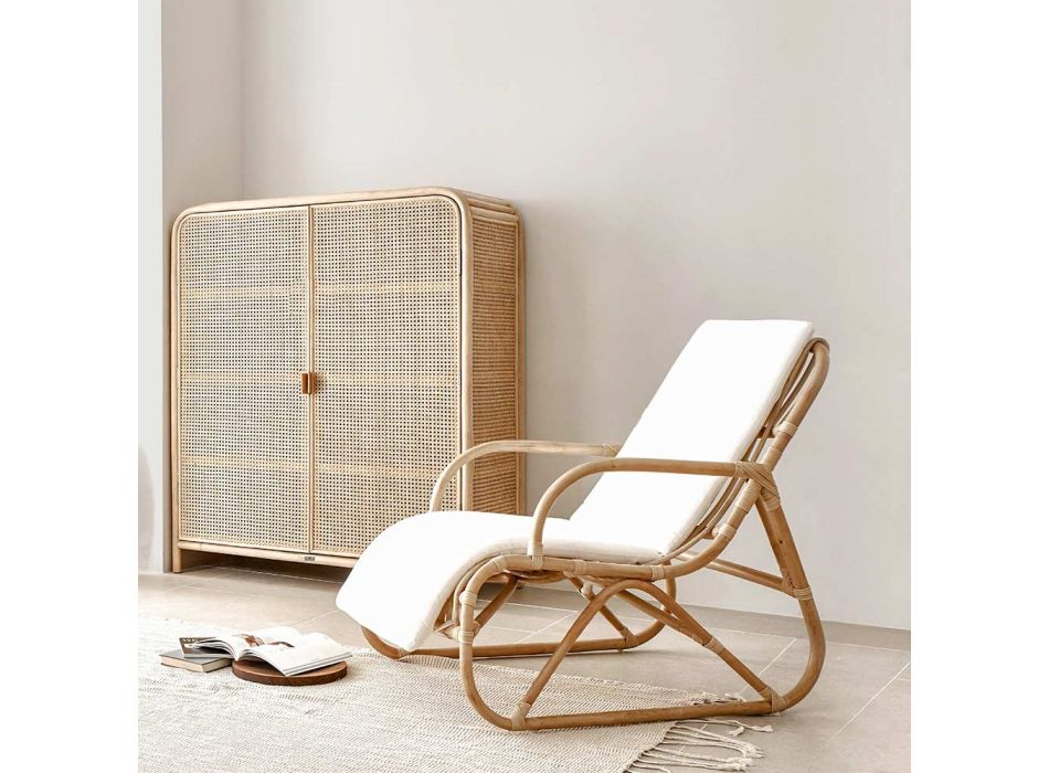 Fotel do wnętrz i na zewnątrz z rattanu i poduszki bawełnianej – Jouer Viadurini
