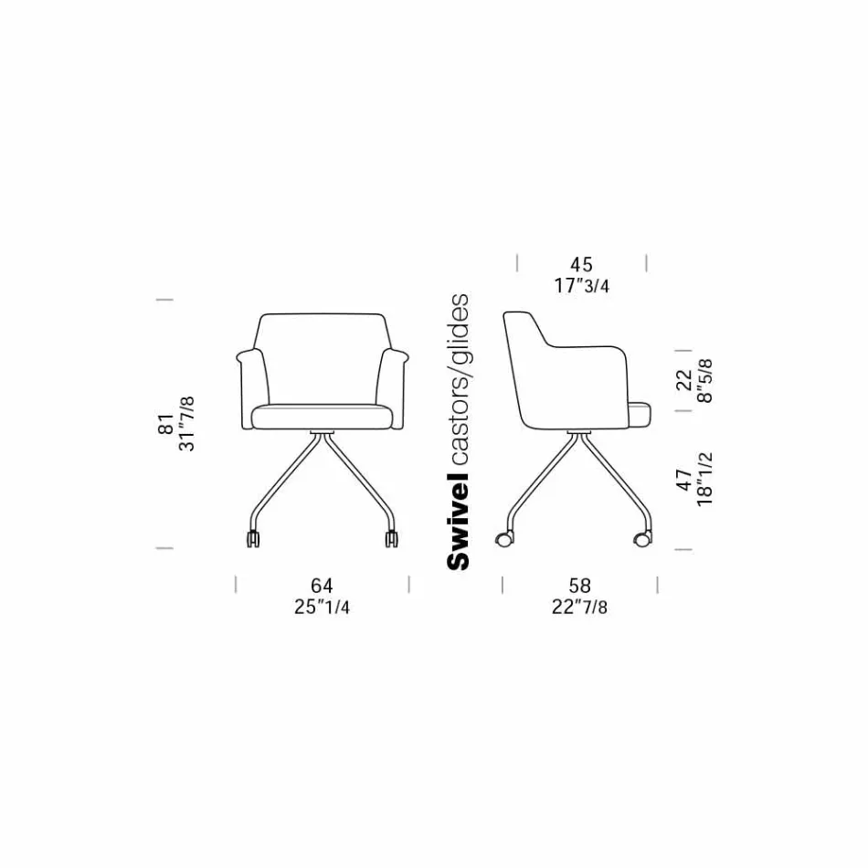 Obrotowy fotel biurowy z kółkami i podłokietnikami Made in Italy - Felix Viadurini