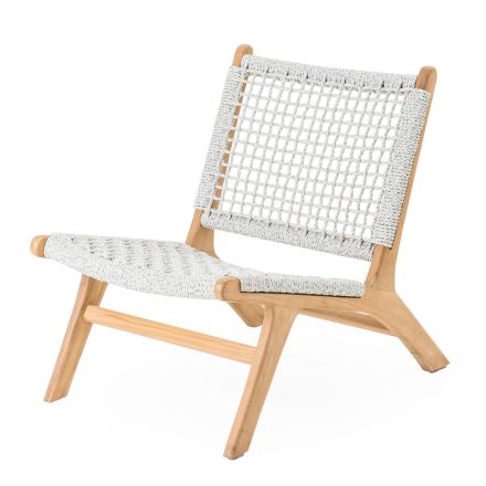 Fotel relaksacyjny na zewnątrz z drewna tekowego i tkanej liny - Arjuna Viadurini