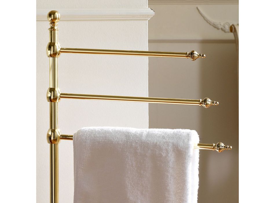 Stojący wieszak na ręczniki łazienkowe w stylu vintage z 3 ramionami z mosiądzu - Brest Viadurini