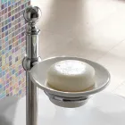 Podłogowy wieszak na ręczniki z zabytkowym mosiądzem i ceramiczną mydelniczką - Rouen Viadurini