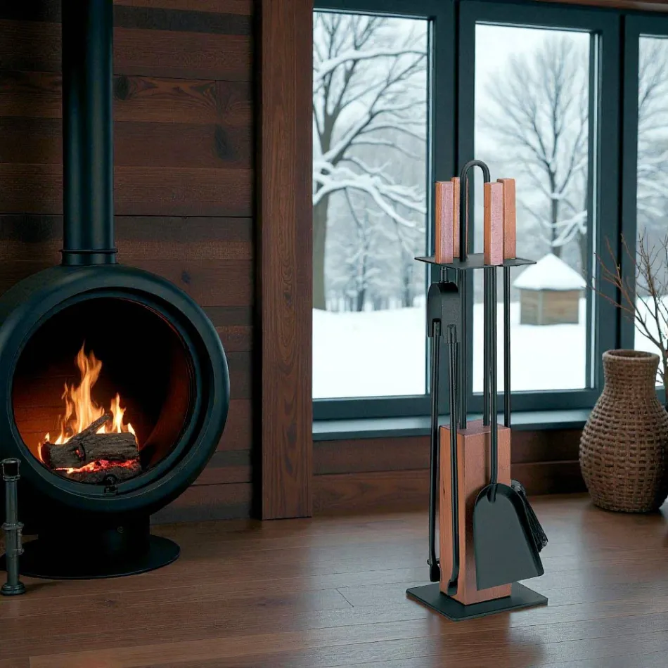 Uchwyt na narzędzia z 4 akcesoriami, uchwytami i drewnianą konstrukcją Made in Italy - Koi Viadurini