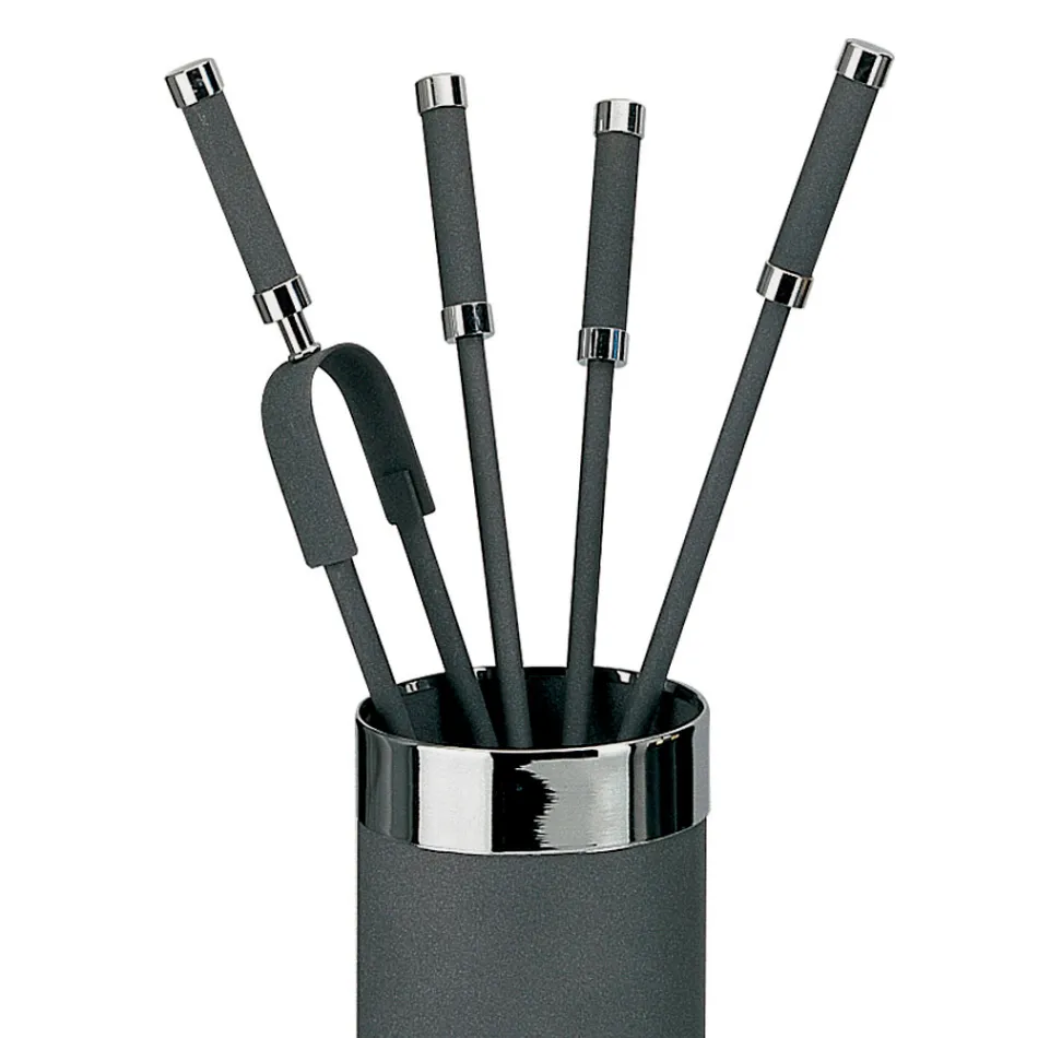 Uchwyt na narzędzia z 4 akcesoriami kominkowymi w zestawie Made in Italy - Snake Viadurini