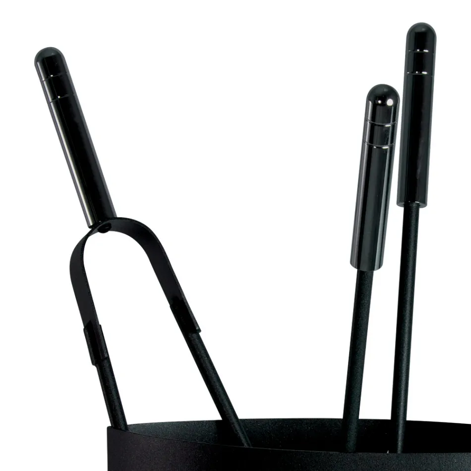 Metalowy uchwyt na narzędzia kominkowe z 4 akcesoriami Made in Italy - Canarino Viadurini