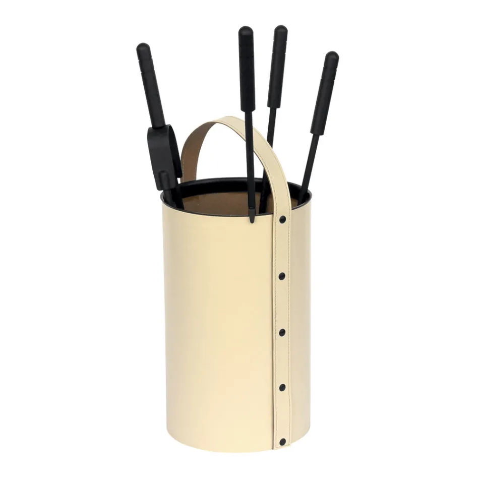 Okrągły uchwyt na narzędzia ze sztucznej skóry z uchwytem i 4 akcesoriami Made in Italy - Gołąb Viadurini