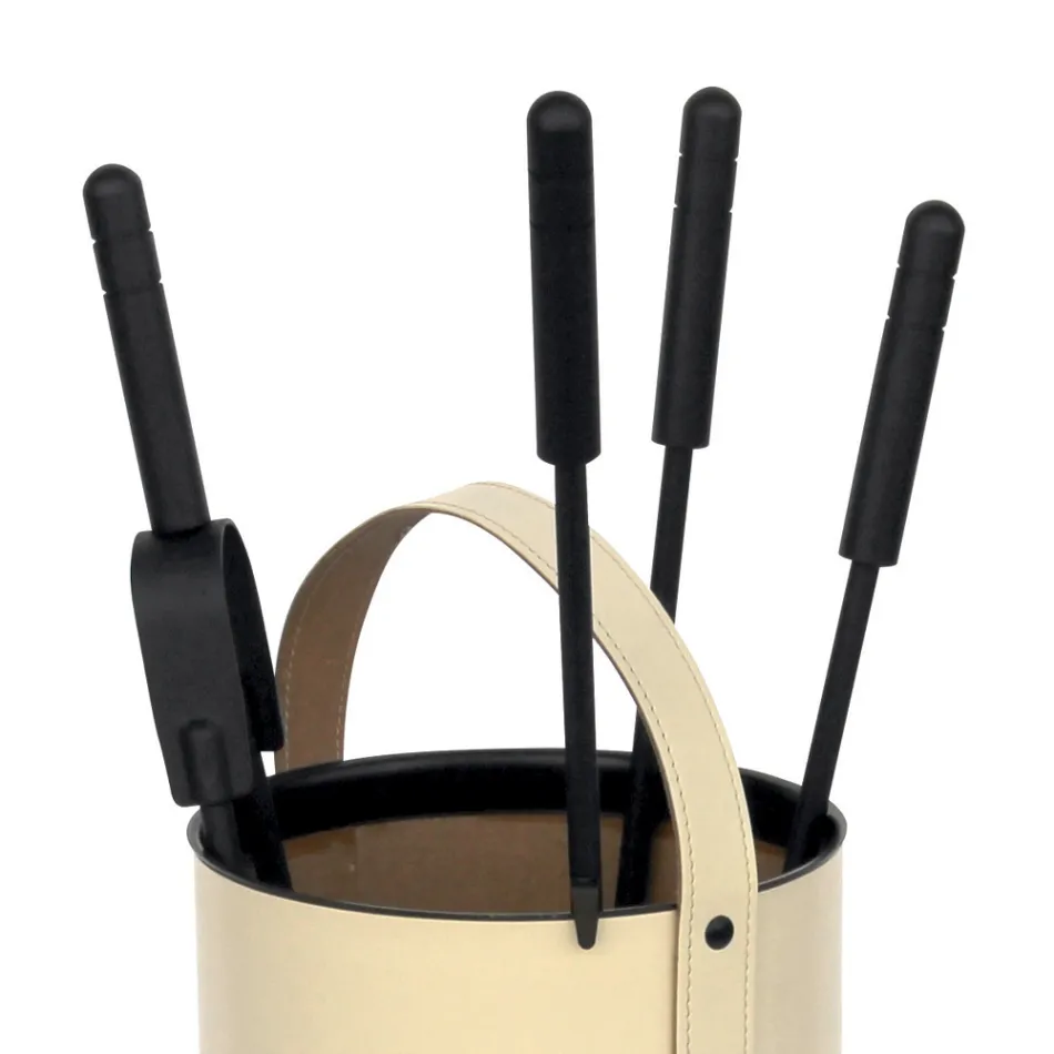 Okrągły uchwyt na narzędzia ze sztucznej skóry z uchwytem i 4 akcesoriami Made in Italy - Gołąb Viadurini