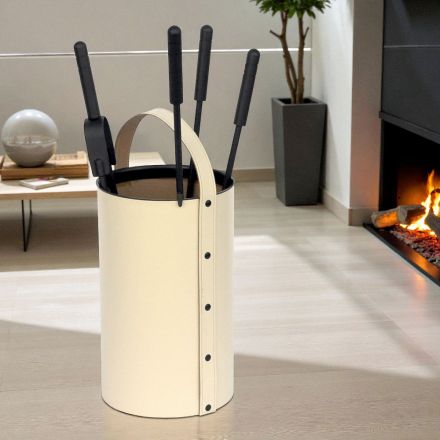 Okrągły uchwyt na narzędzia ze sztucznej skóry z uchwytem i 4 akcesoriami Made in Italy - Gołąb Viadurini